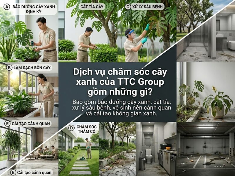 Dịch vụ chăm sóc cây xanh của TTC Group giúp công trình giữ cảnh quan ổn định và bền vững hơn dịch vụ chăm sóc cây xanh